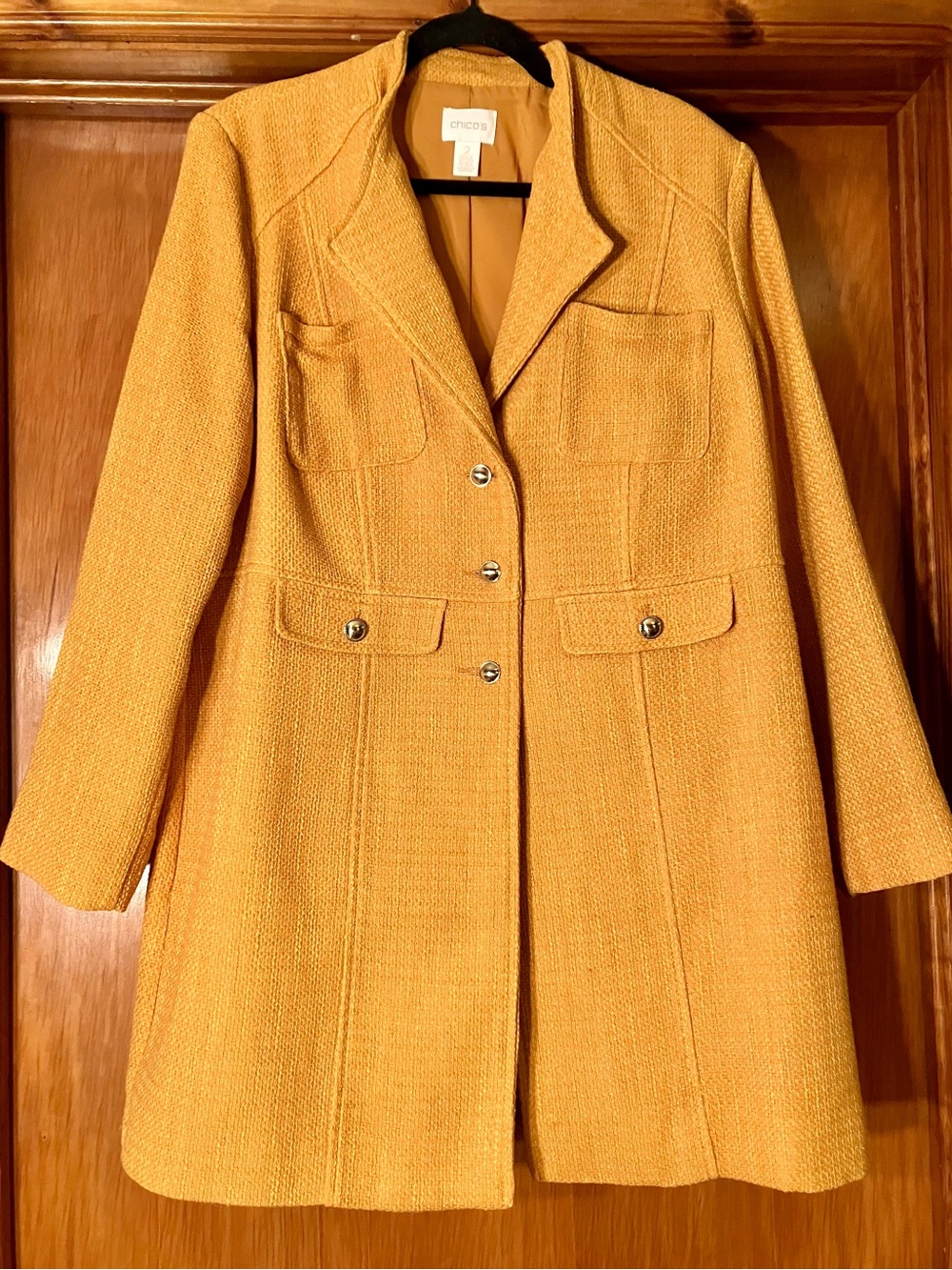 Chico's Mustard Tweed Midi Blazer Coat